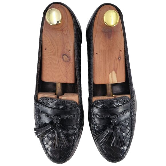 Vintage Bragano Cole Haan Italy Black Woven Leather Tassel Loafer Dress Shoes 8M
